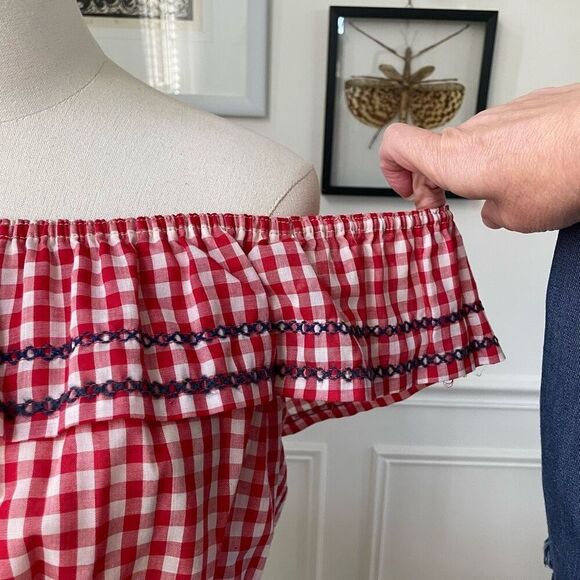 Vintage 70s Red Gingham Crop Top High Rise Shorts M - Picture 4 of 10